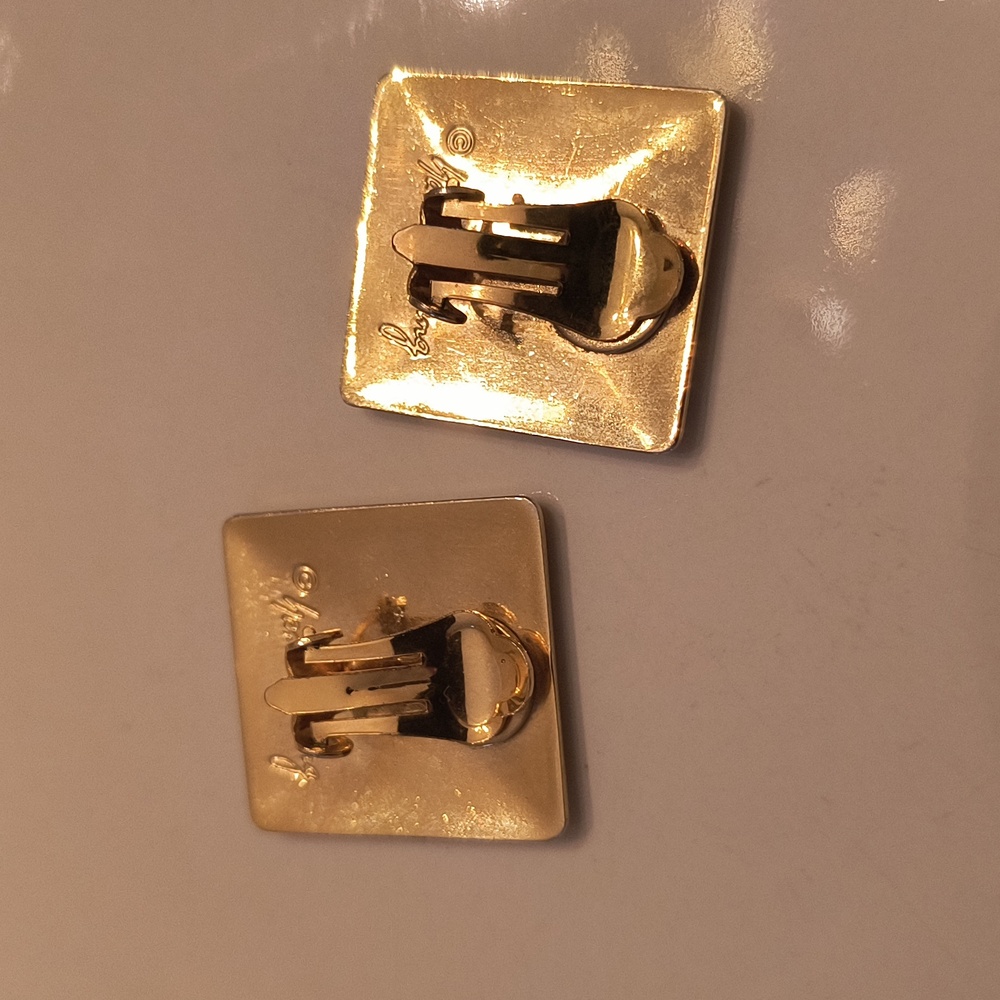Vintage Cloisonne Signed Abstract Square Clip-on Earrings - Picture 8 of 10